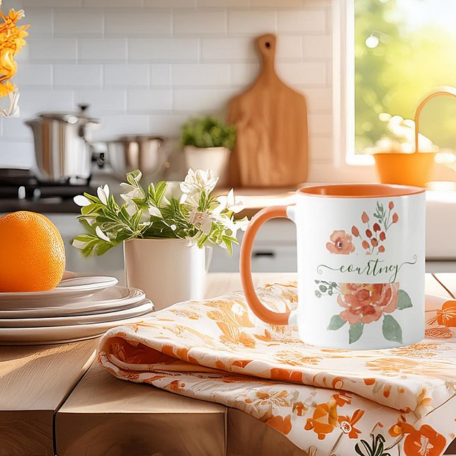 Personlig orange akvarellblomma mugg (Skapare uppladdad)