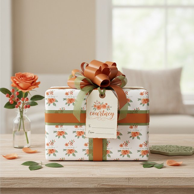 Personlig orange akvarellblomma   presentpapper (Skapare uppladdad)