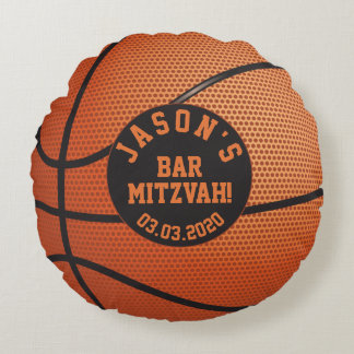 Personlig Orange Black Basketball Pub Mitzvah Rund Kudde