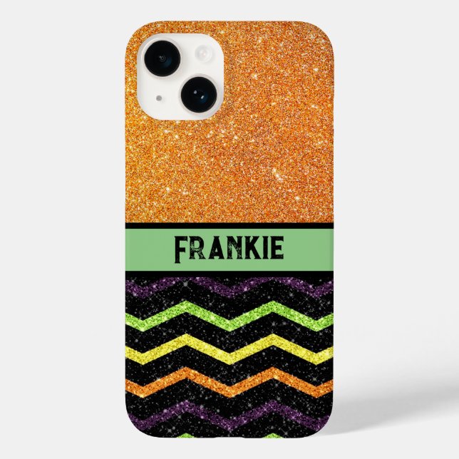 Personlig Orange & Black Glitter Zig Zag (Baksida)
