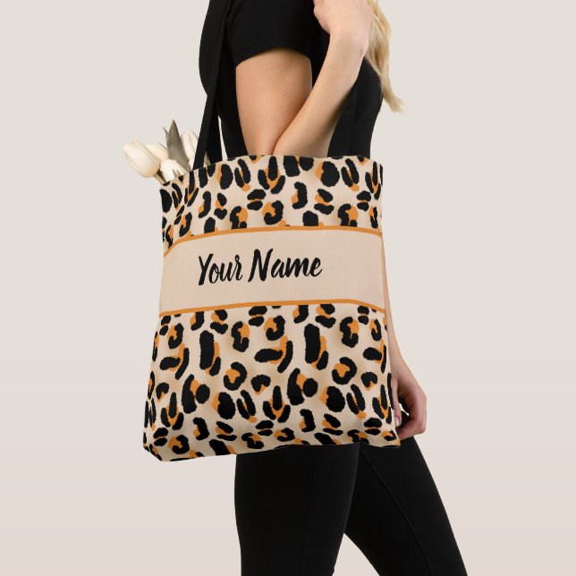Personlig Orange & Black Leopard Skriv ut tote Bag Tygkasse (Närbild)