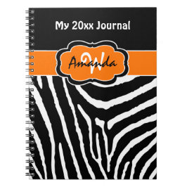 Personlig Orange Black White Zebra Journal 2 Anteckningsbok Med Spiral