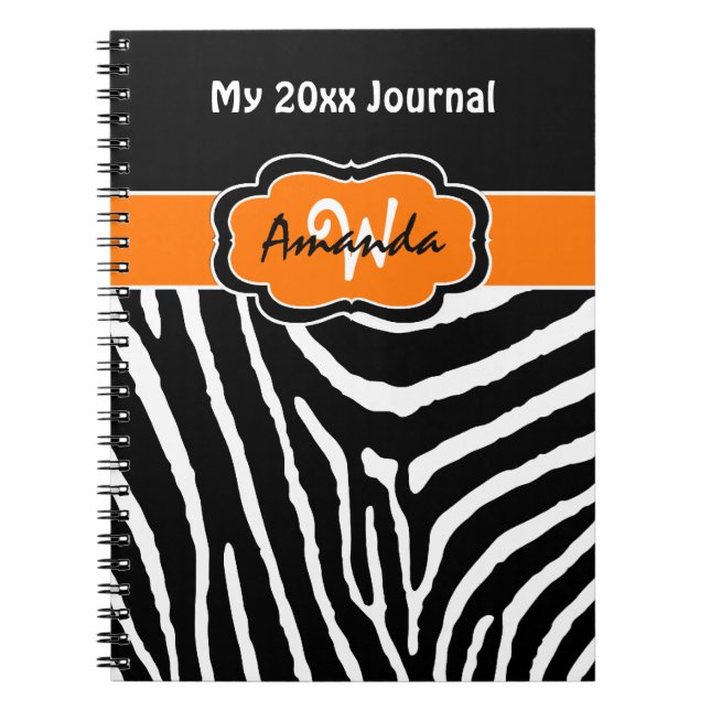 Personlig Orange Black White Zebra Journal 2 Anteckningsbok Med Spiral (Framsidan)
