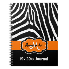 Personlig Orange Black White Zebra Journal Anteckningsbok
