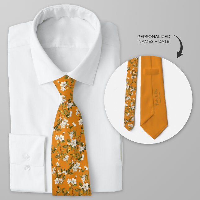 Personlig Orange Blommar Blommigt Vattenfärg Slips (Personalized Orange Blossom groomsmen wedding neckties)