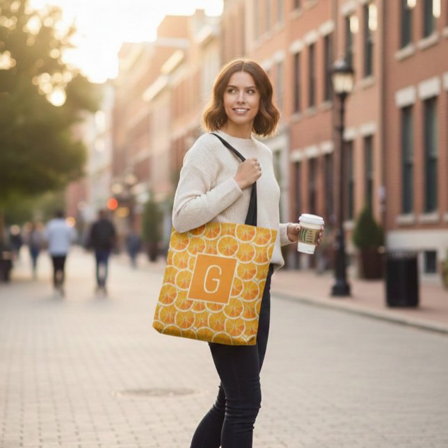 Personlig Orange Citrus-monogram  Tygkasse (Skapare uppladdad)