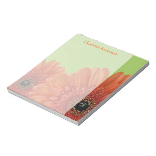 Personlig Orange Gerbera Daisy Grönt Anteckningsbl Anteckningsblock