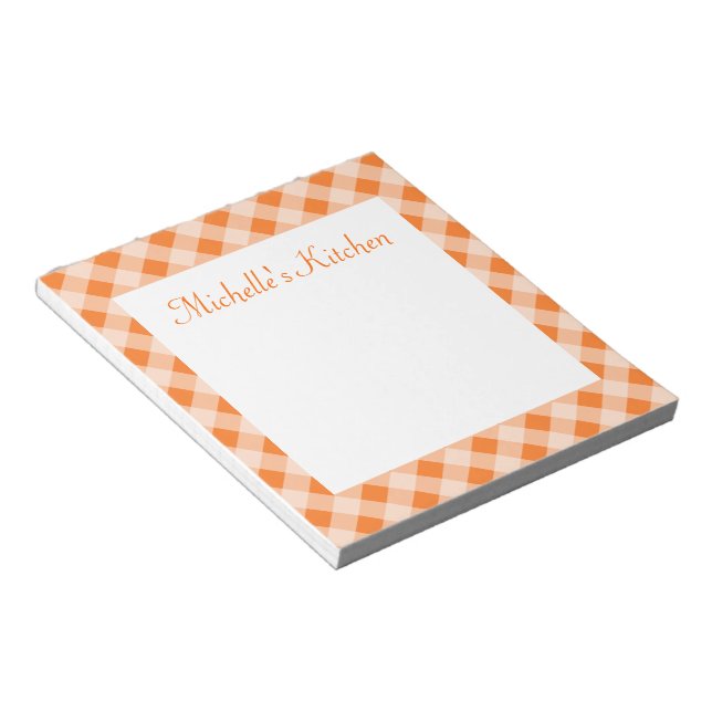 Personlig Orange Gingham Anteckningsblock (Vinklad)