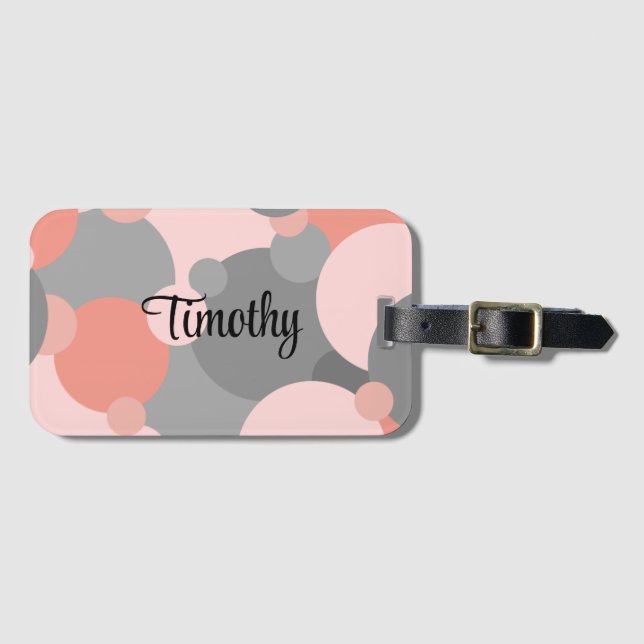 Personlig-orange-grått-molekyler bagagetagg bagagebricka (Framsida horisontal)