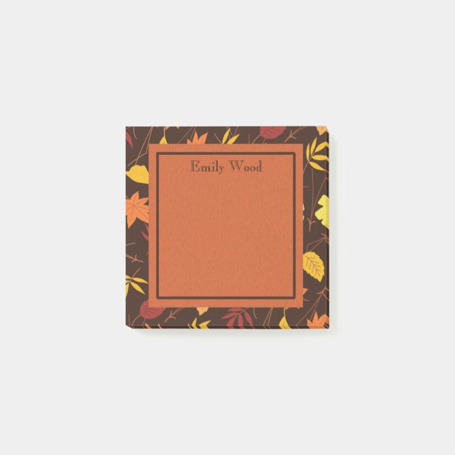 Personlig Orange Gul Brun Höstlöv Post-it Block (Framsida)