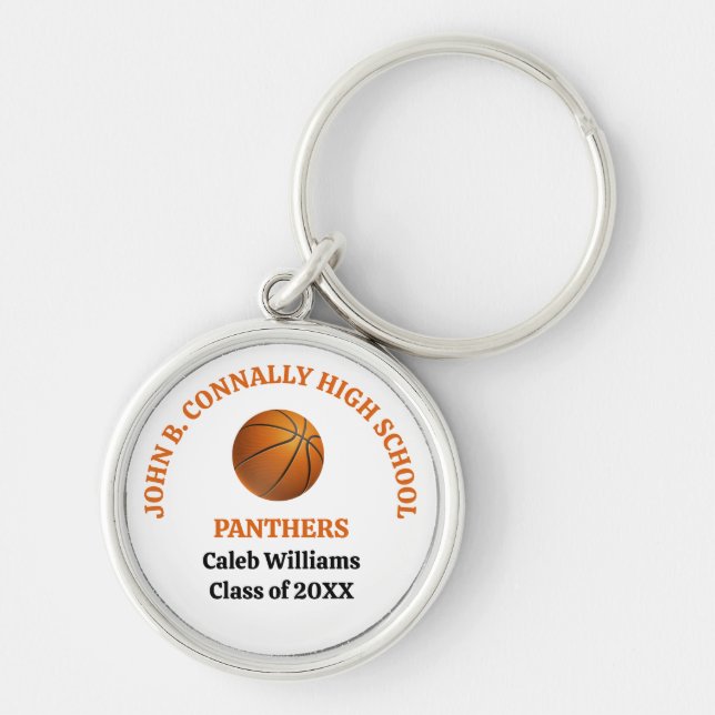 Personlig Orange High School Basketspelare Rund Silverfärgad Nyckelring (Framsidan)