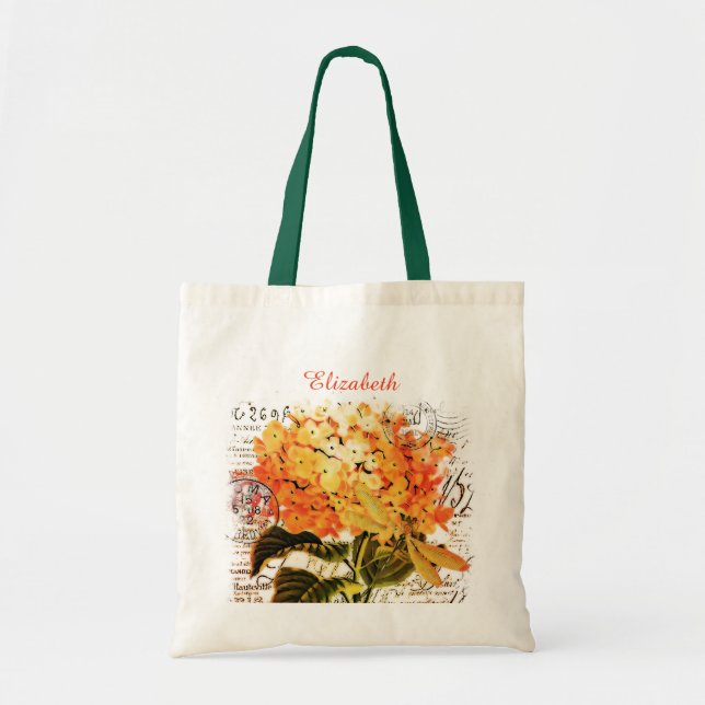 Personlig Orange hydrangea och dragonfly Tote B Tygkasse (Framsidan)