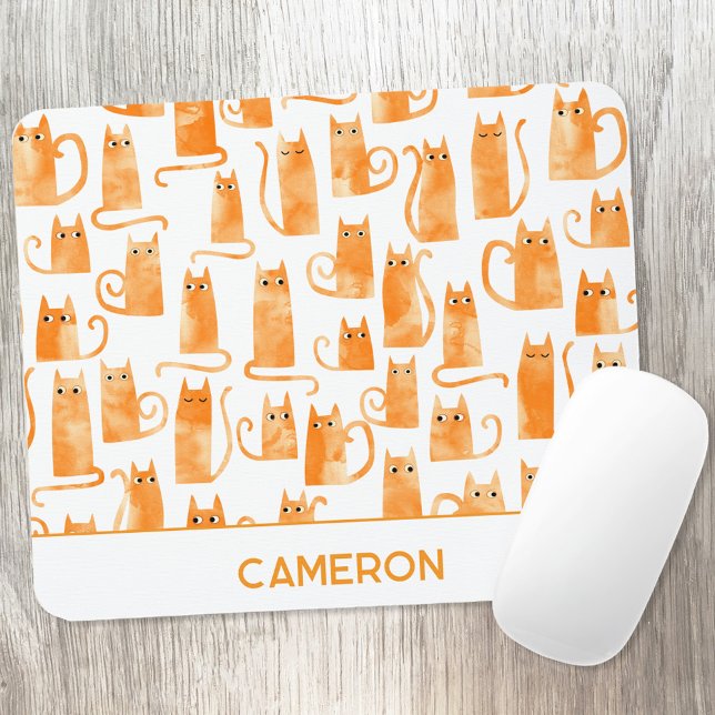 Personlig Orange Katt Musmatta (Personalized custom name watercolor orange ginger cat mouse mat)