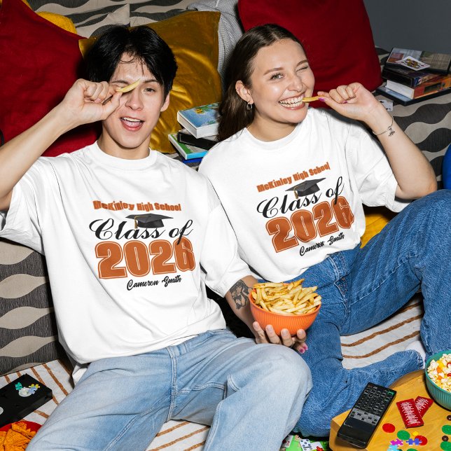 Personlig Orange Klass 2026 Examen T Shirt (Skapare uppladdad)