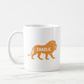 Personlig orange lejon kids med namn kaffemugg