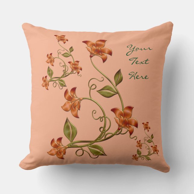 Personlig Orange Lillies Blommönster Pillow Kudde (Framsida)