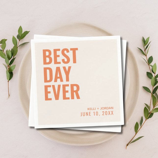 Personlig Orange Modern Bästa dag någonsin Bröllop Pappersservett (Personalized Orange Best Day Ever Wedding Napkins
)