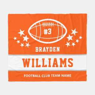 Personlig Orange och White Football Player Namn Fleecefilt