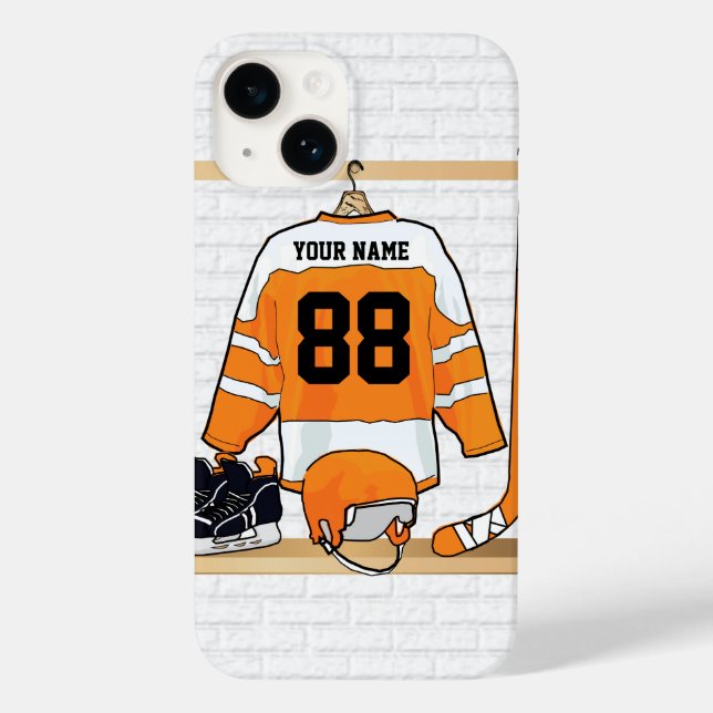 Personlig Orange och White Ice Hockey Jersey (Baksida)
