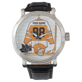 Personlig Orange och White Ice Hockey Jersey Armbandsur