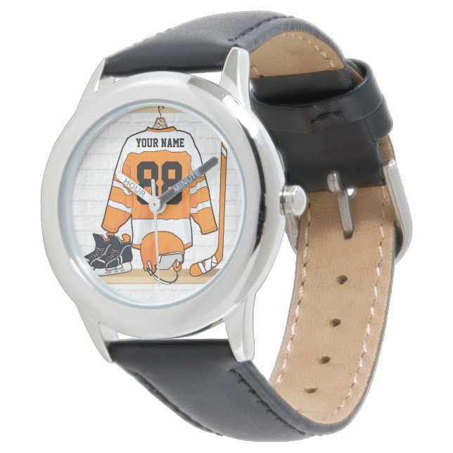 Personlig Orange och White Ice Hockey Jersey Armbandsur (Vinklad)