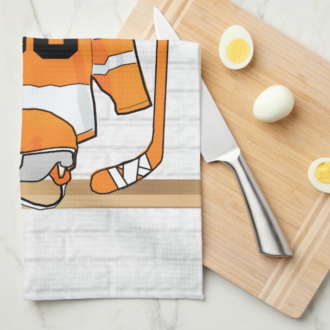 Personlig Orange och White Ice Hockey Jersey Kökshandduk (Vikt i Fjärdedel)