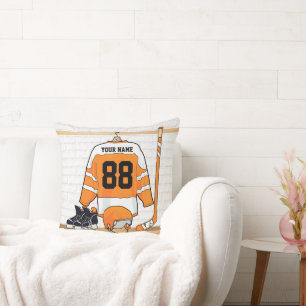 Personlig Orange och White Ice Hockey Jersey Kudde