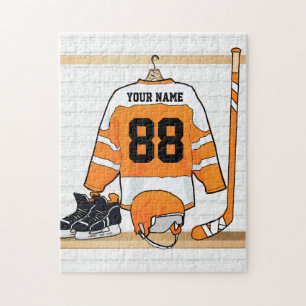 Personlig Orange och White Ice Hockey Jersey Pussel