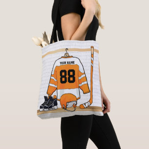 Personlig Orange och White Ice Hockey Jersey Tygkasse