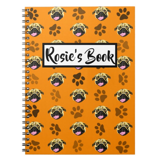 Personlig Orange Pug Anteckningsbok (Framsidan)