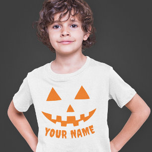 Personlig Orange Pumpa Halloween Barn Namn T Shirt