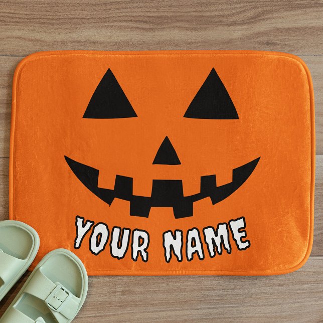 Personlig Orange Pumpa Halloween Ditt Namn Badrumsmatta (Skapare uppladdad)