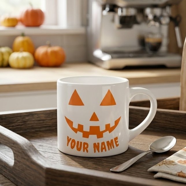Personlig Orange Pumpa Halloween Ditt Namn Espressomugg (Skapare uppladdad)