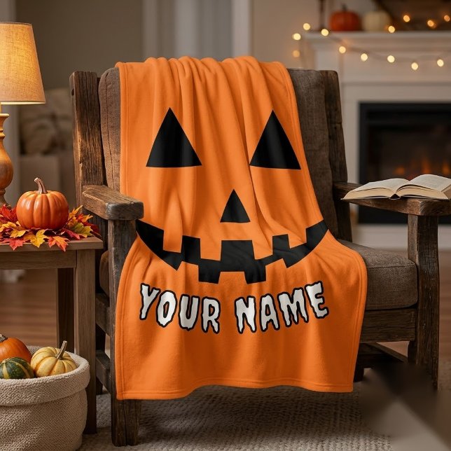Personlig Orange Pumpa Halloween Ditt Namn Fleecefilt (Skapare uppladdad)