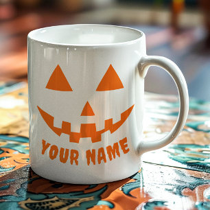 Personlig Orange Pumpa Halloween Ditt Namn Kaffemugg