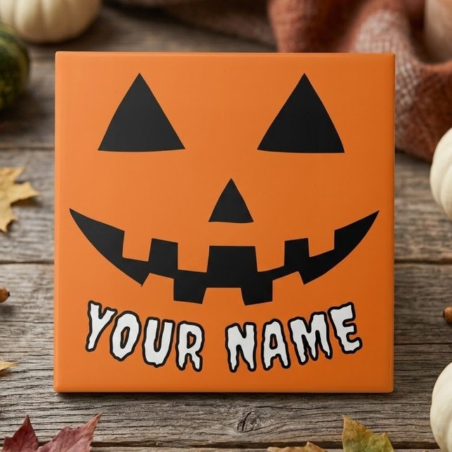 Personlig Orange Pumpa Halloween Ditt Namn Kakelplatta (Skapare uppladdad)