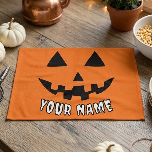 Personlig Orange Pumpa Halloween Ditt Namn Kökshandduk