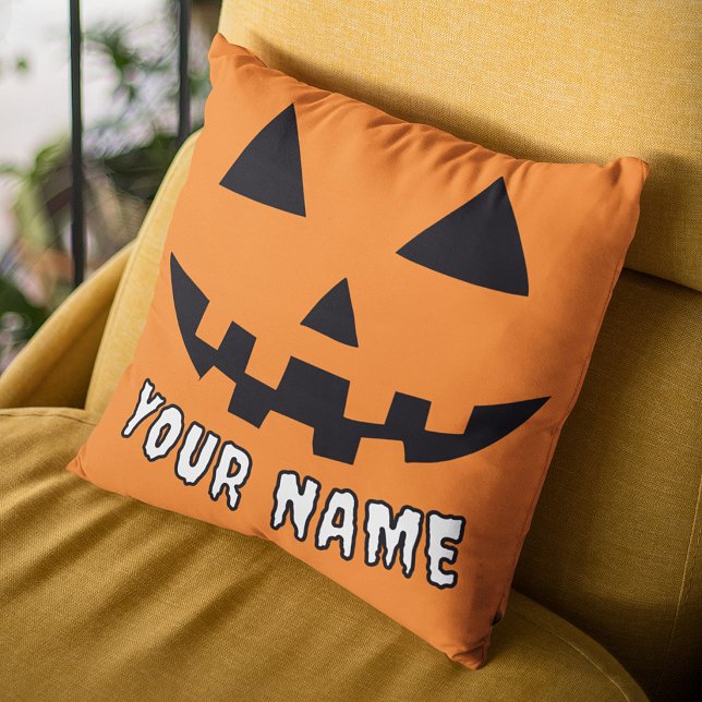 Personlig Orange Pumpa Halloween Ditt Namn Kudde (Skapare uppladdad)