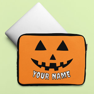 Personlig Orange Pumpa Halloween Ditt Namn Laptop Fodral