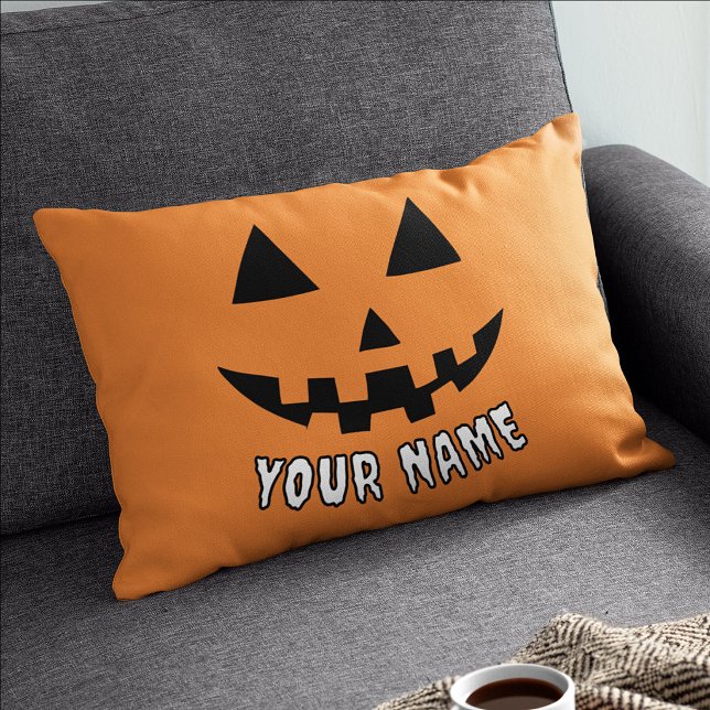 Personlig Orange Pumpa Halloween Ditt Namn Lumbarkudde (Skapare uppladdad)