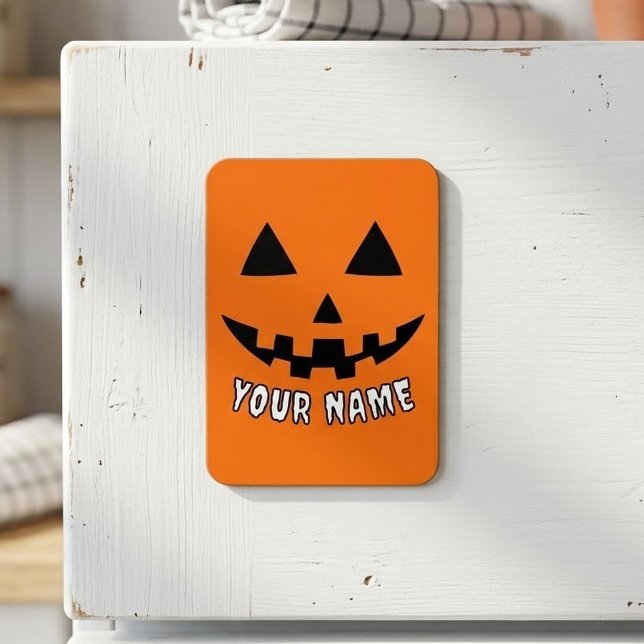 Personlig Orange Pumpa Halloween Ditt Namn Magnet (Skapare uppladdad)