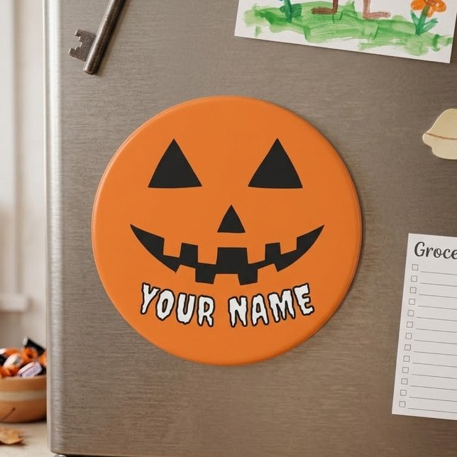 Personlig Orange Pumpa Halloween Ditt Namn Magnet (Skapare uppladdad)