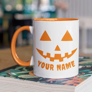 Personlig Orange Pumpa Halloween Ditt Namn Mugg