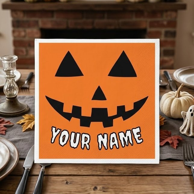 Personlig Orange Pumpa Halloween Ditt Namn Pappersservett (Skapare uppladdad)