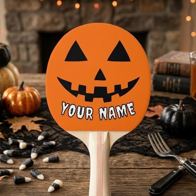 Personlig Orange Pumpa Halloween Ditt Namn Pingisracket (Skapare uppladdad)
