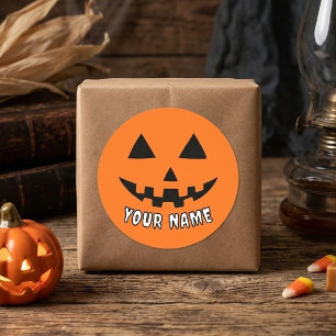 Personlig Orange Pumpa Halloween Ditt Namn Runt Klistermärke