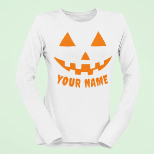 Personlig Orange Pumpa Halloween Ditt Namn T Shirt