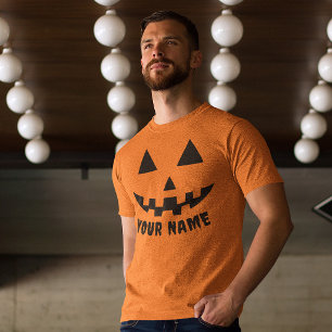 Personlig Orange Pumpa Halloween Ditt Namn T Shirt
