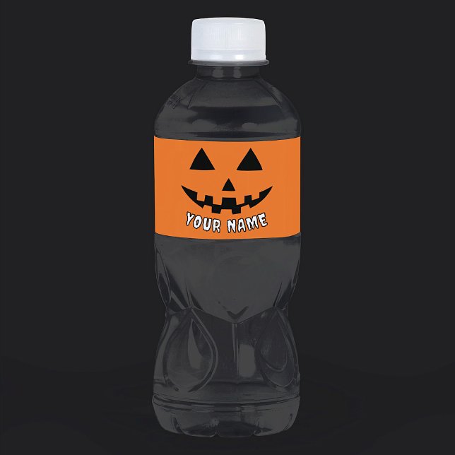 Personlig Orange Pumpa Halloween Ditt Namn Vattenflaskor Etikett (Skapare uppladdad)