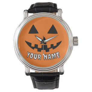 Personlig Orange Pumpkin Halloween ditt namn Armbandsur